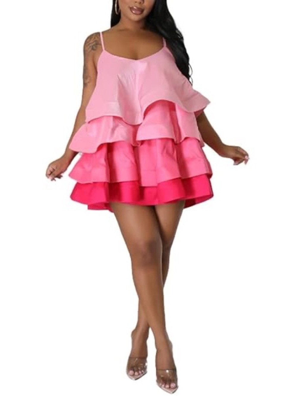 Pink Tiered Ruffle Mini Dress - Pink